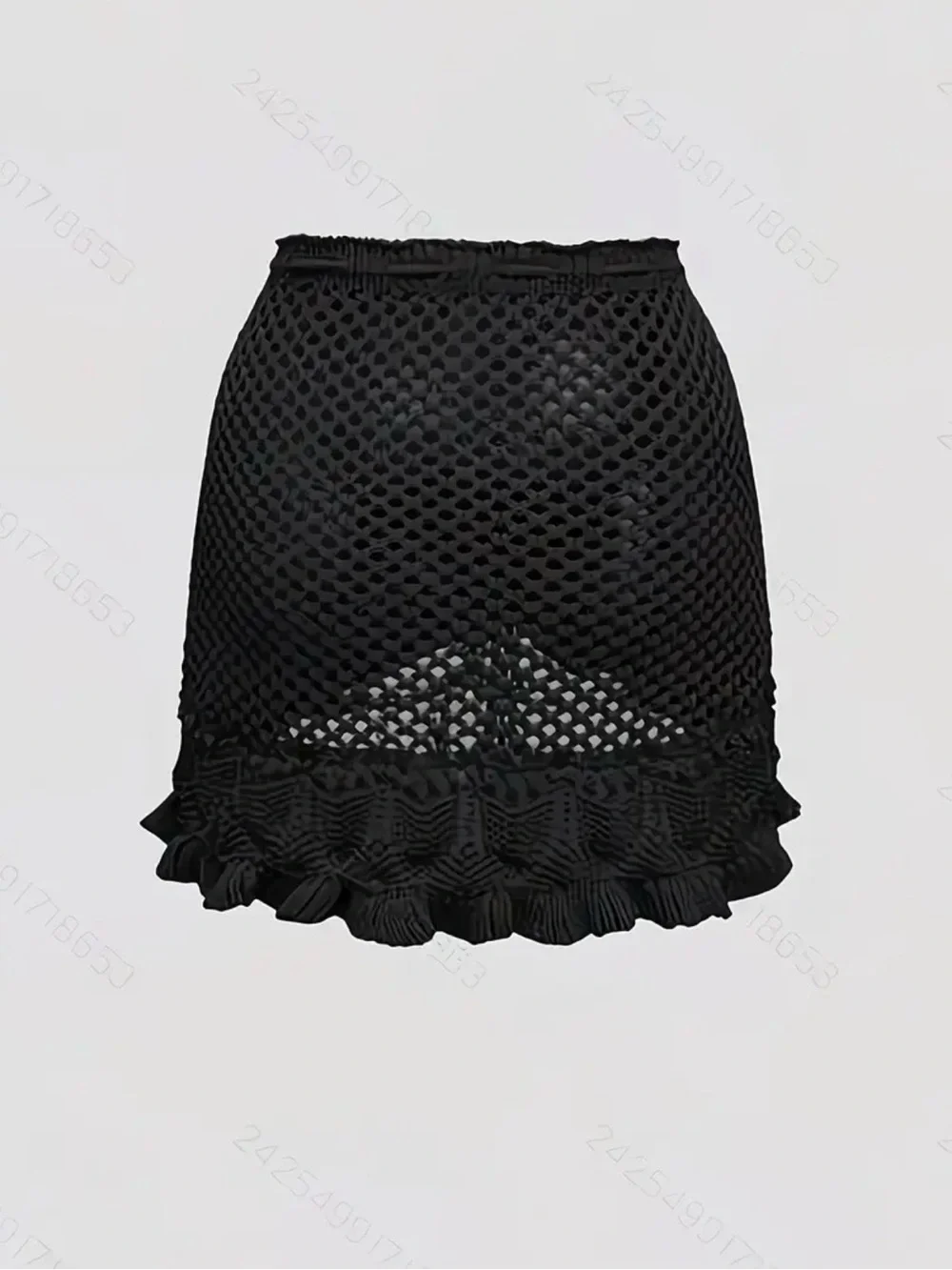 Black Crochet Ruffle Mini Skirt Coverup - Brand New Boutique - Picture 2 of 4